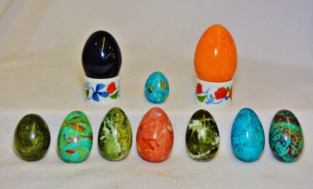 1970s (10) RAINBOW POLISHED HARD-STONE HAND COOLER EGGS (1 of 5)