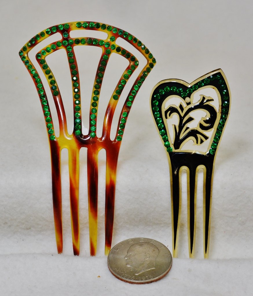 1920s MANTILLA & ART DECO CELLULOID + RHINESTONE COMBS (1 of 4)