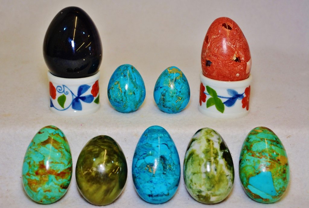 1970s (9) RAINBOW POLISHED HARD-STONE HAND COOLER EGGS (1 of 5)