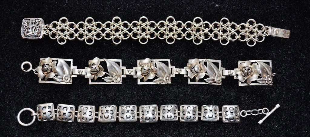 STERLING SILVER BRACELETS 3 PCS CIRCLES FLOWERS PUFFY (1 of 8)