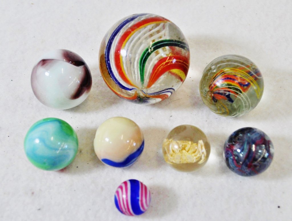 1890s GERMAN HD BLOWN SWIRL OPAQUE TRANSITIONAL MARBLES (1 of 10)