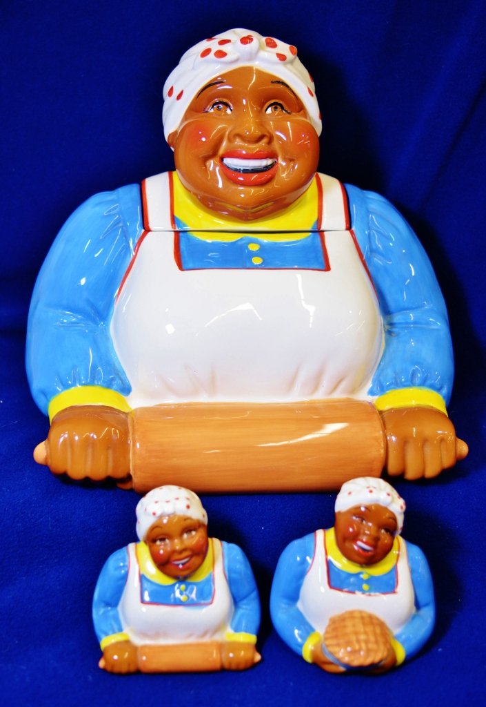 LOT 3 PIECES CLAY ART BLACK AMERICANA COOKIE JAR S&P (1 of 4)