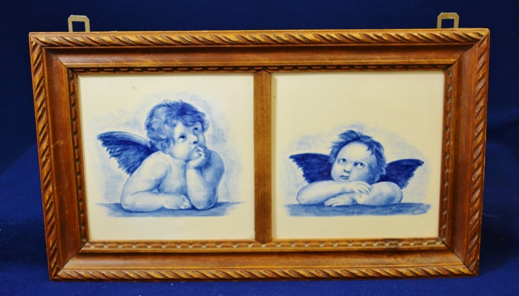 1930 HUGO DIETRICH HD PAINTED DELFT PENSIVE PUTTI TILES (1 of 6)