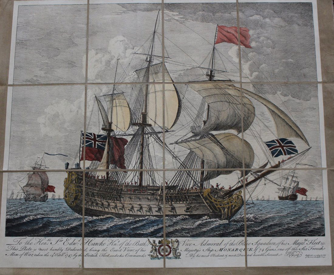 French Ship "Monarque" Hand painted Print/Paper (1 of 2)
