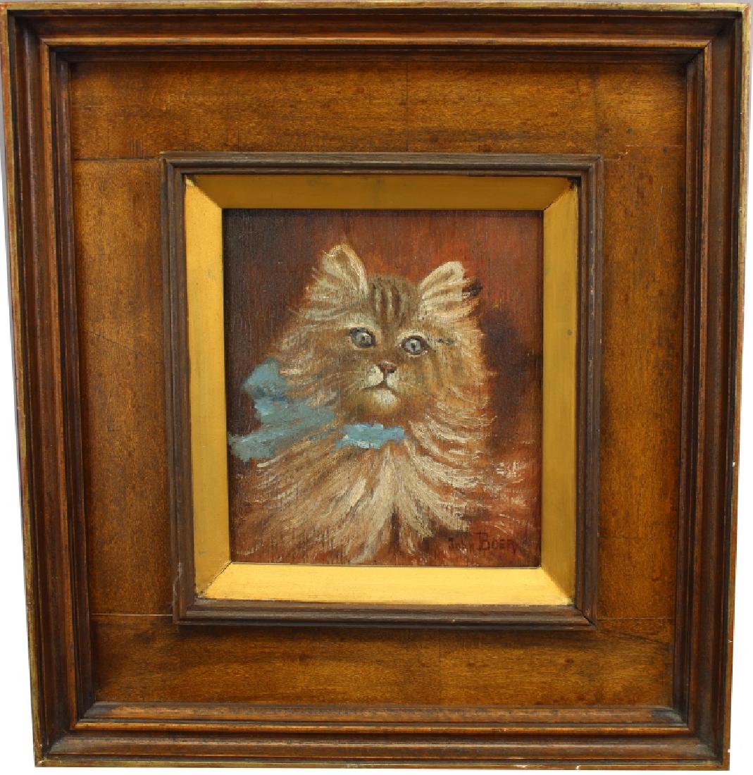 John Boers (English), Kitten W/ Blue Bow: John Boers (English), Kitten W/ Blue Bow. Image size: 6 x 5.5 inches. Oil on board. Signed lower right.