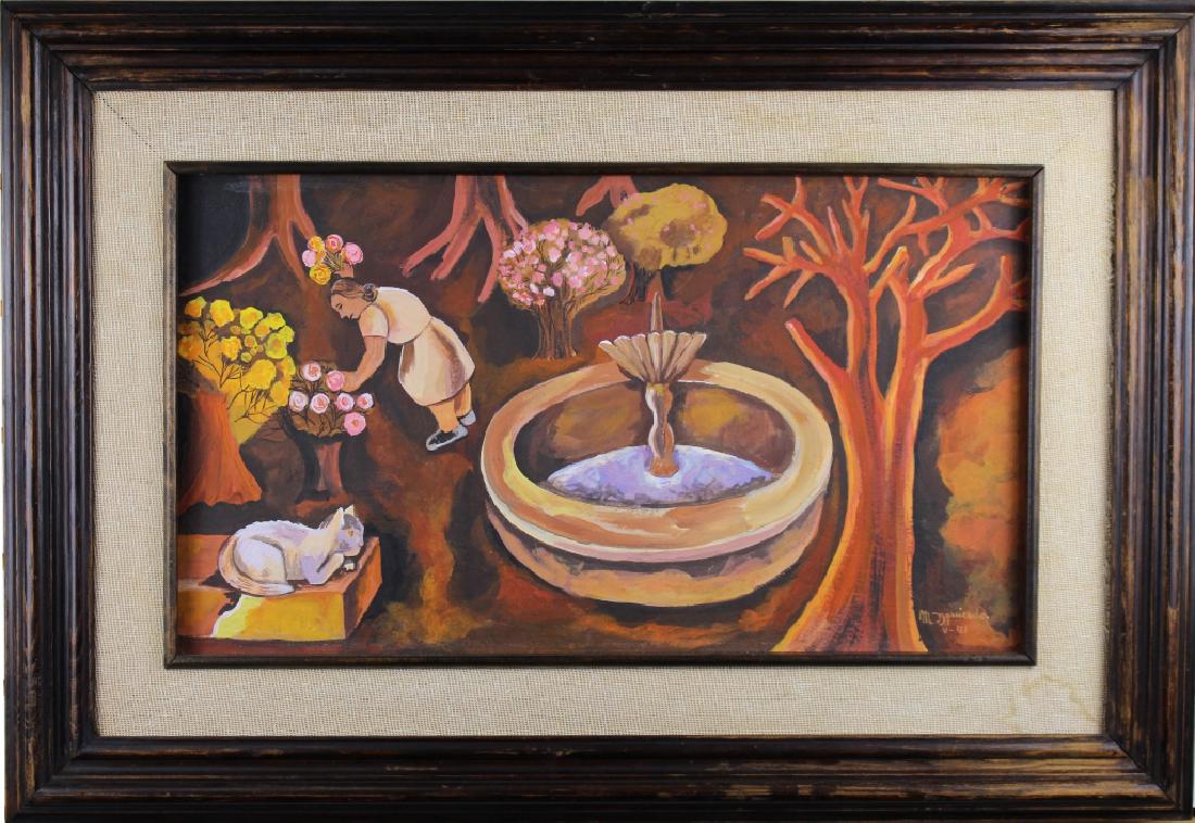 Maria Izquierdo (1902 - 1955) "La Fuente, 1941": Maria Izquierdo (1902 - 1955) "La Fuente, 1941". Oil/Board. Sight size: 11 x 20 inches. Signed lower right. Provenance: Private Central Florida Collection.
