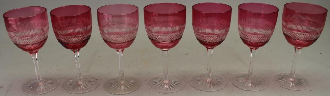 (7) Cranberry Cut Glass Goblets (1 of 3)
