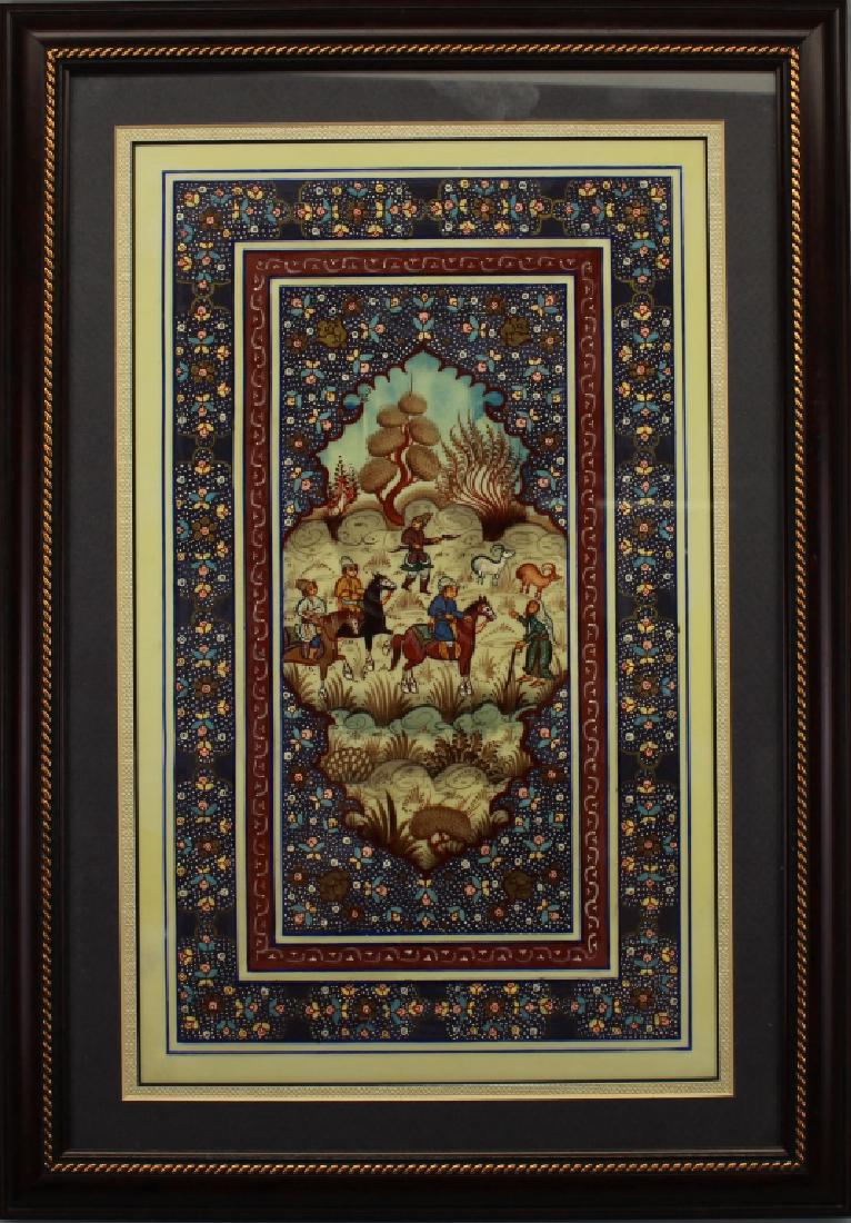 Framed Antique Indo-Persian Mixed Media Painting (1 of 4)