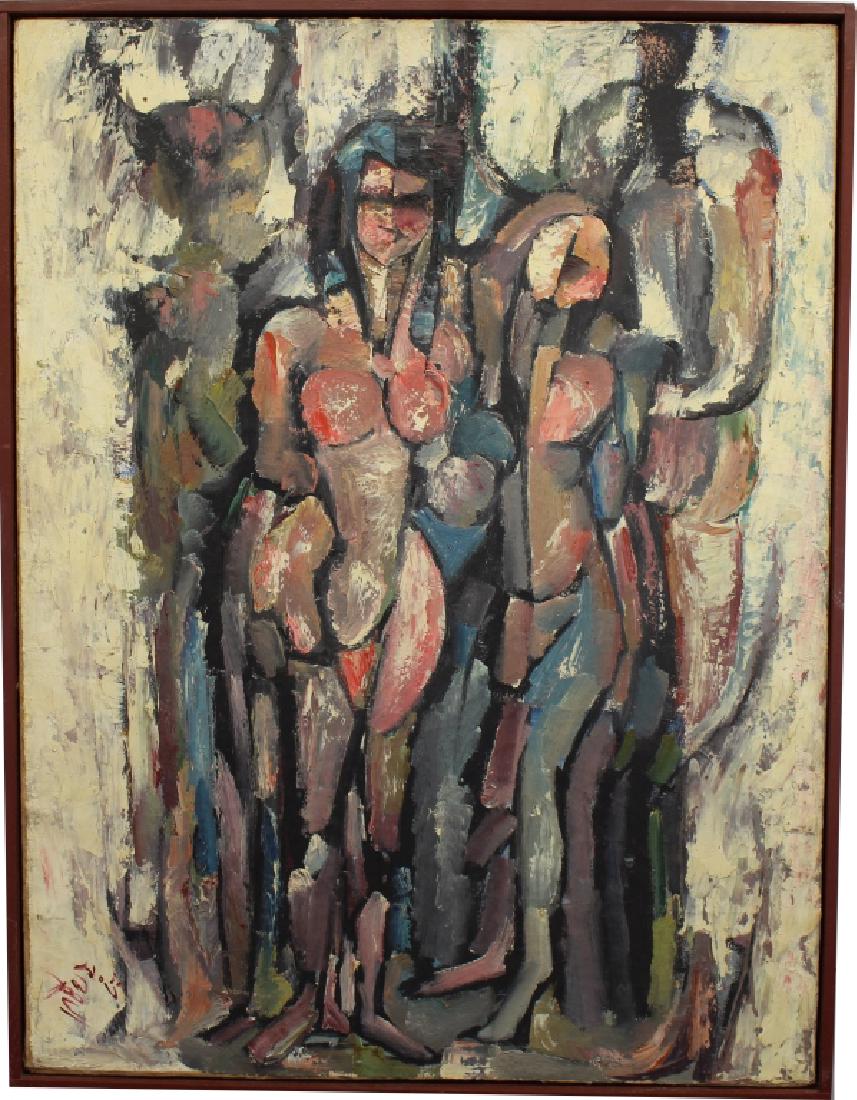 1967 Signed Figural Abstract Oil on Canvas (1 of 5)