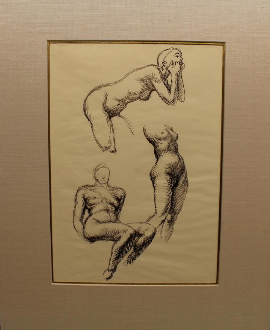 (3) Edward Laning (1906 - 1981) Nude Studies: (3) Edward Laning ( New York, Missouri, Illinois, 1906 - 1981) Nude Studies from the estate of Edward Laning. Ink/paper. Sight size: 12.5 x 8.5 inches. Laning studied at the School of the Art Institut