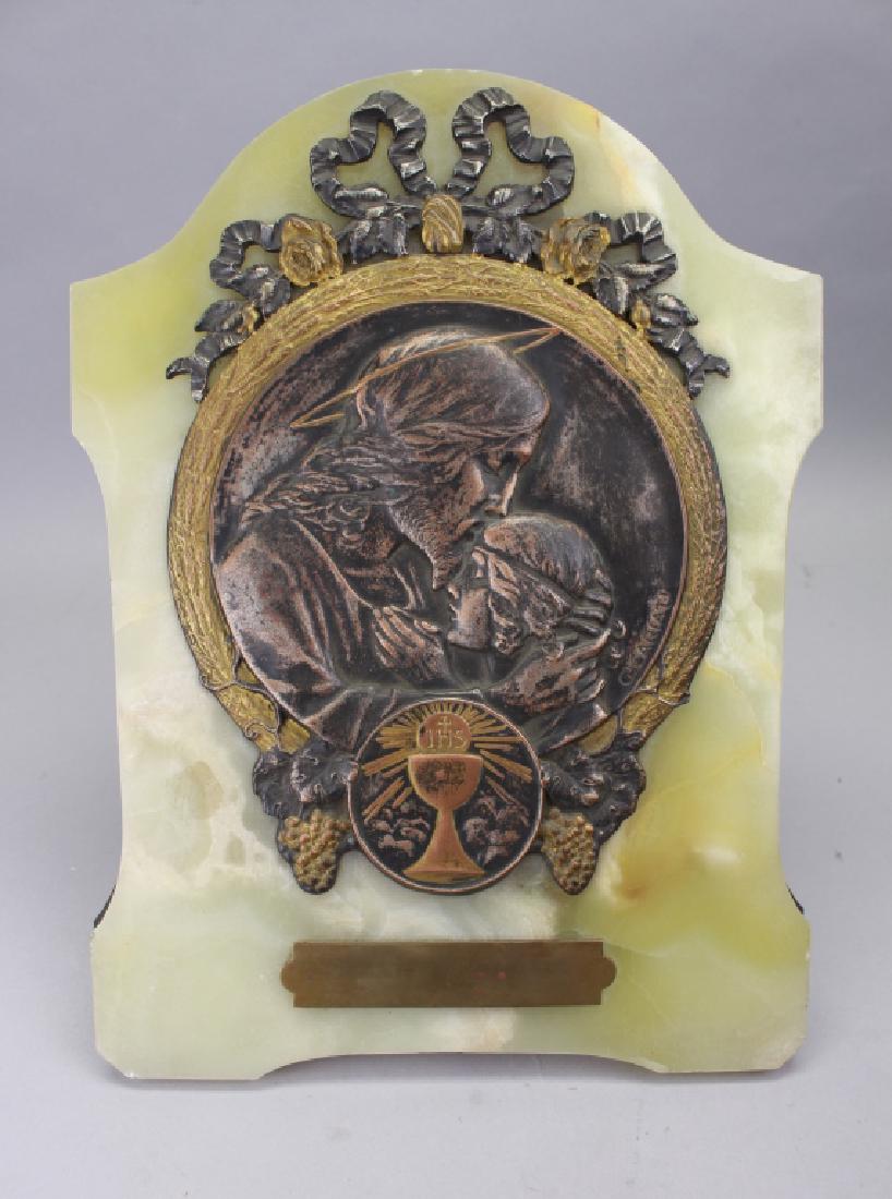 Antique Bronze/Onyx Religious Plaque (1 of 3)