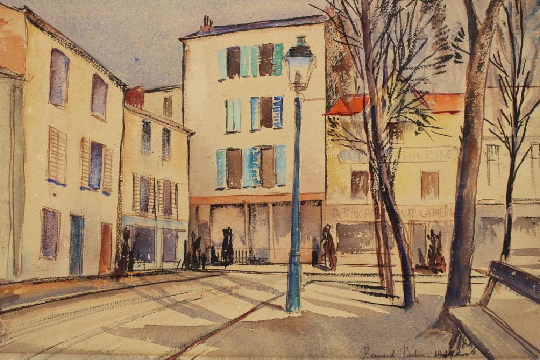 Bernard Parker 1944, Street Scene: Bernard Parker 1944, Street Scene. Signed and dated lower right. Watercolor on paper. Size: 10 x 13 inches.