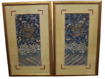 Pair of Imperial 5-Claw Dragon Embroidery Panels