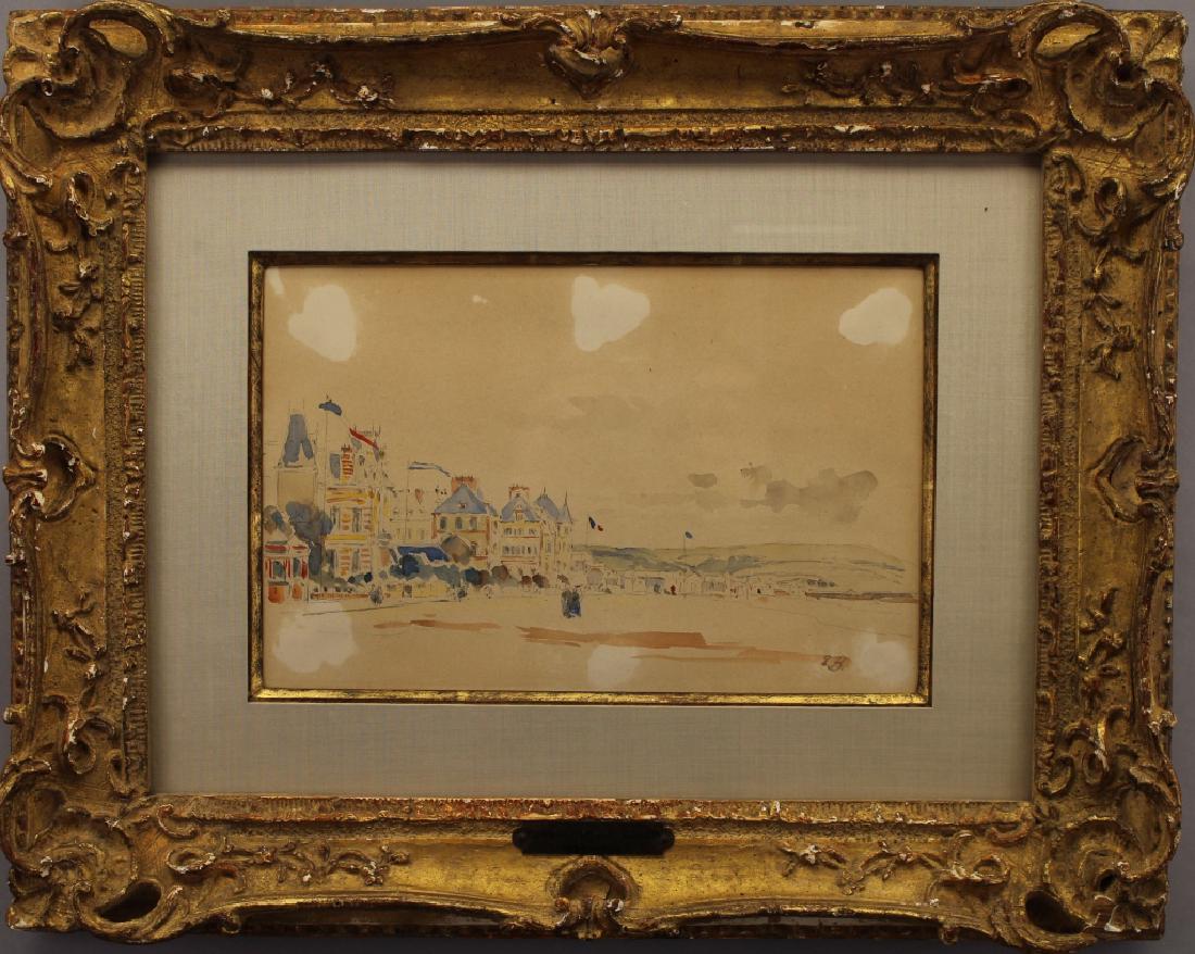 Eugene Boudin (1824 - 1898) La Plage de Trouville: Eugene Boudin (1824 - 1898)"La Plage de Trouville (aquarelle)" Watercolor.EXHIBITED (label verso) "Cent Tableau de Boudin" ( 100 Paintings by Boudin) no. 85, Galerie Charpentier, Paris. With multiple