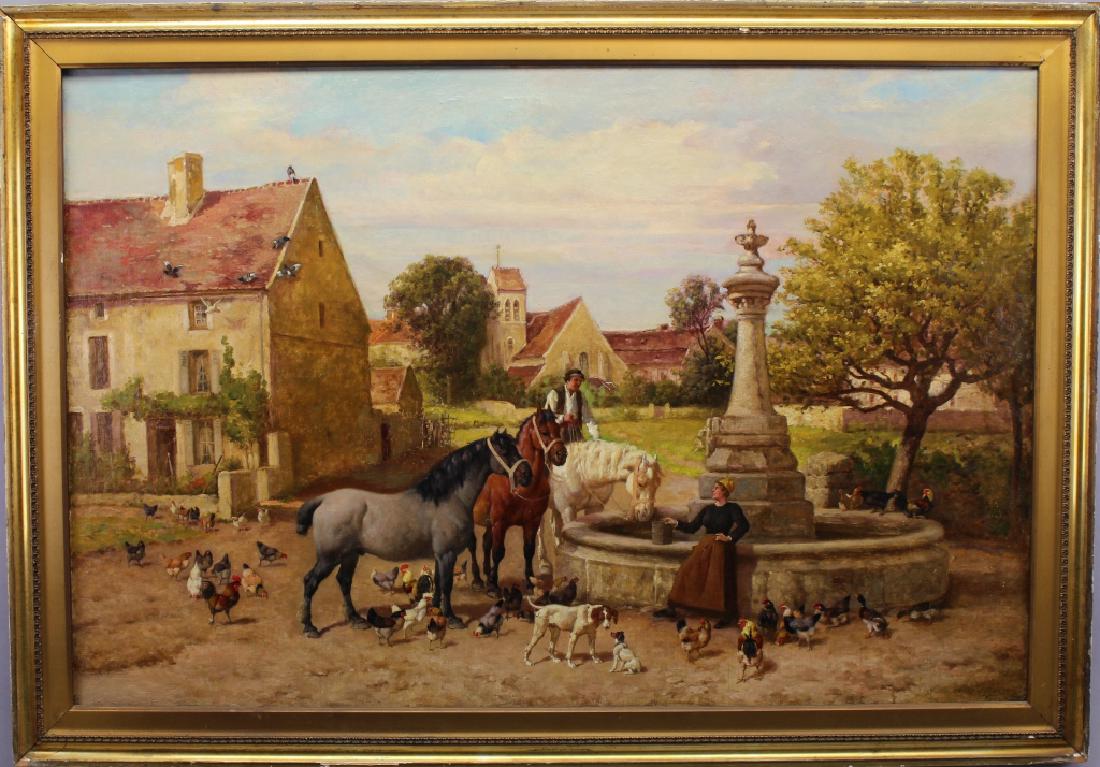 William Baptiste Baird (1847 - 1917): William Baptiste Baird ( Illinois / France, United Kingdom, 1847 - 1917) Oil on canvas painting of a farm scene with animals throughout. Signed lower right. Sight size: 20.7 x 31.5 inches. Overall siz