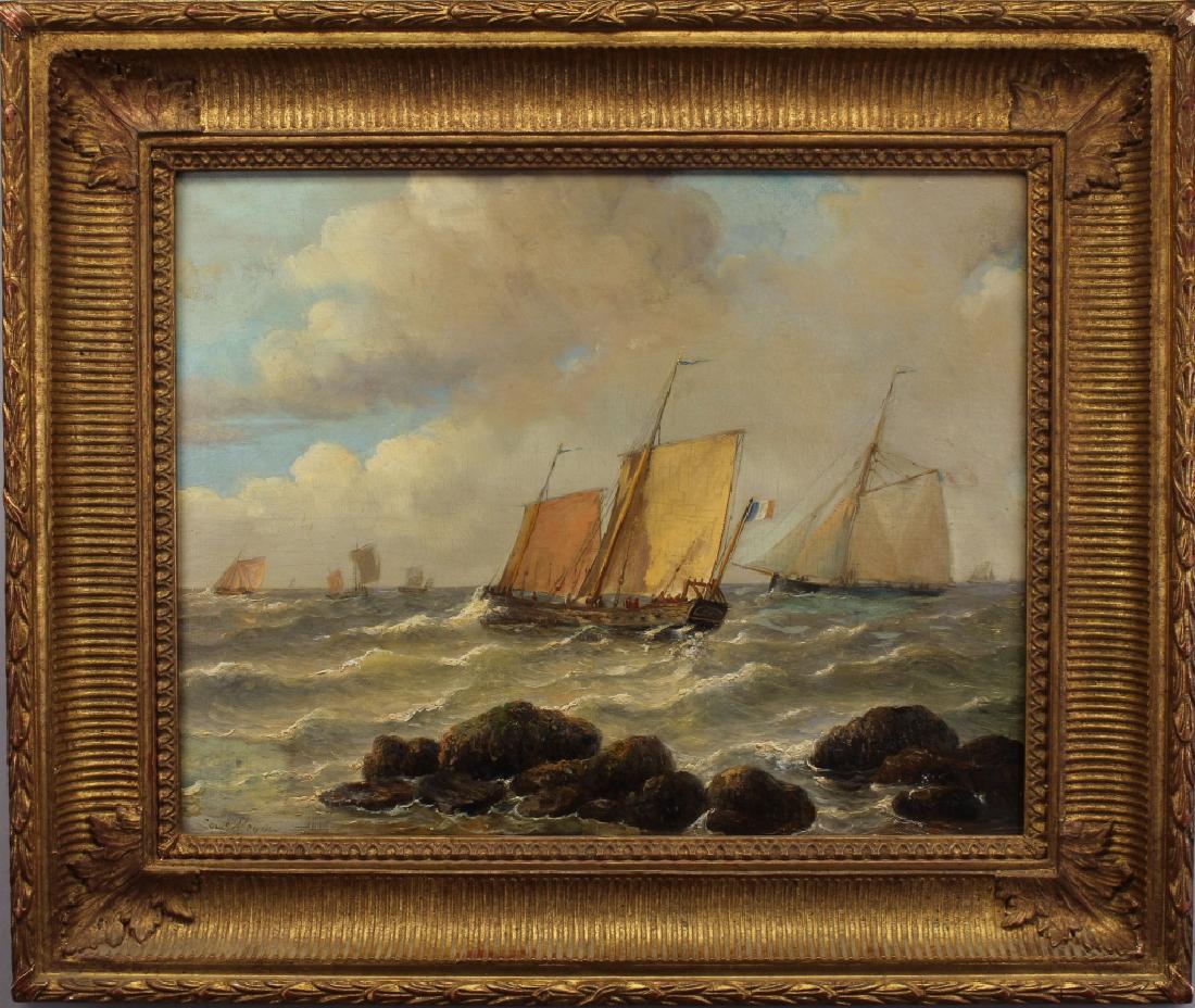 Louis Johan Hendrik Meijer (1809-1866), Christie's: Louis Johan Hendrik Meijer (1809-1866) coastal painting of ships at sea. Oil on canvas. With Christie's label verso. Signed lower left. Sight size: 12 x 15.25 inches. Overall size: 18.25 x 21.5 inches