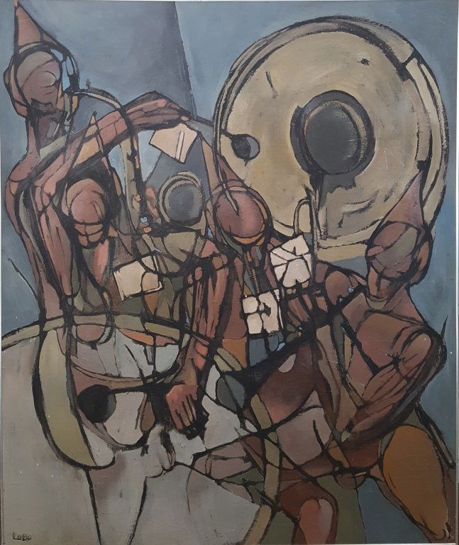 Large 20th C. Figural Abstract Oil/Canvas, Signed (1 of 7)