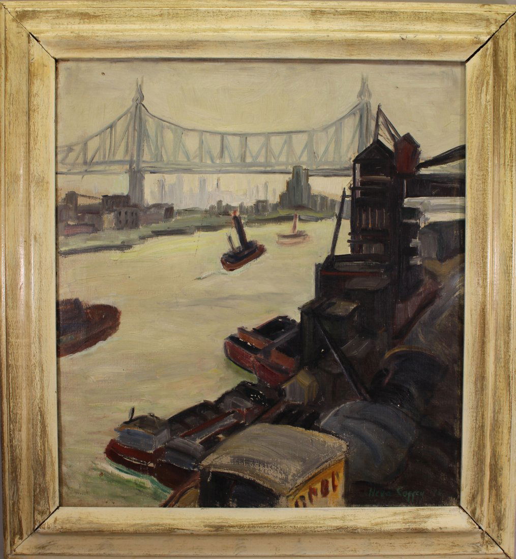 Neva Coffey 1932 New York East River Painting (1 of 6)