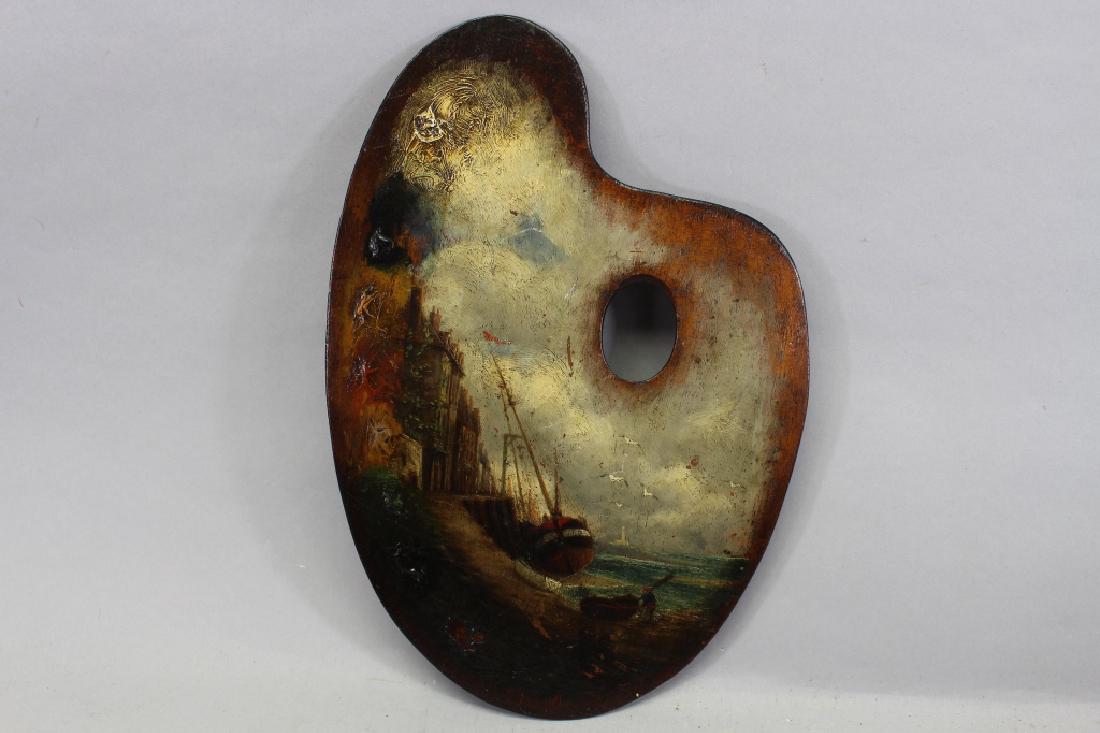 19th C. Harbor Scene on Palette Board, Christie's (1 of 4)