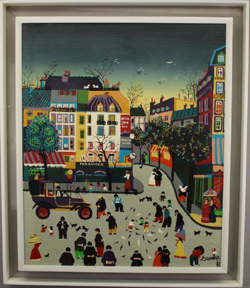 Signed, 20th C. "Paris" Street Scene Folk Art (1 of 5)
