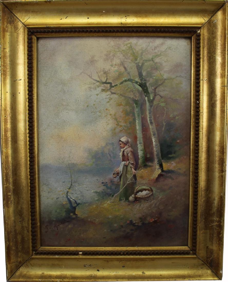 Signed, 19th C. German School Girl in Field (1 of 4)