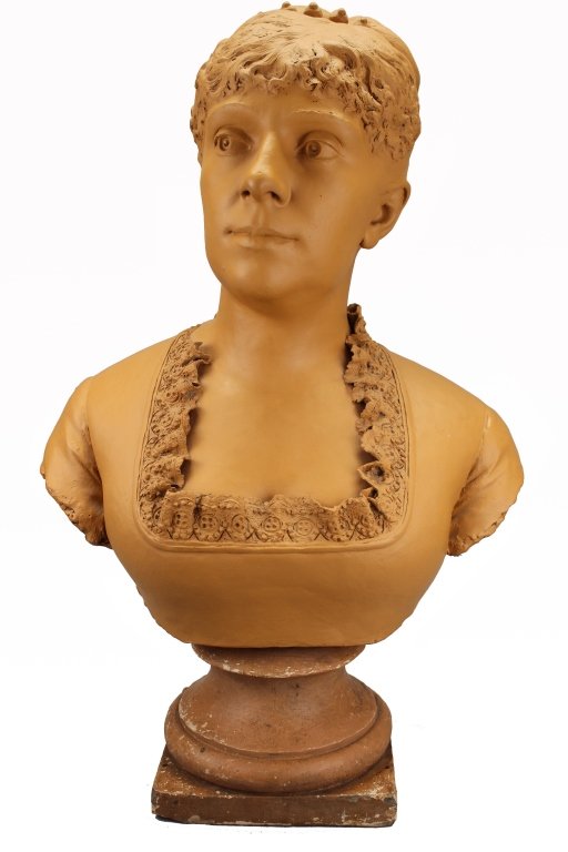 Signed Carved Terracotta Bust, Emilie Rogers (1 of 6)