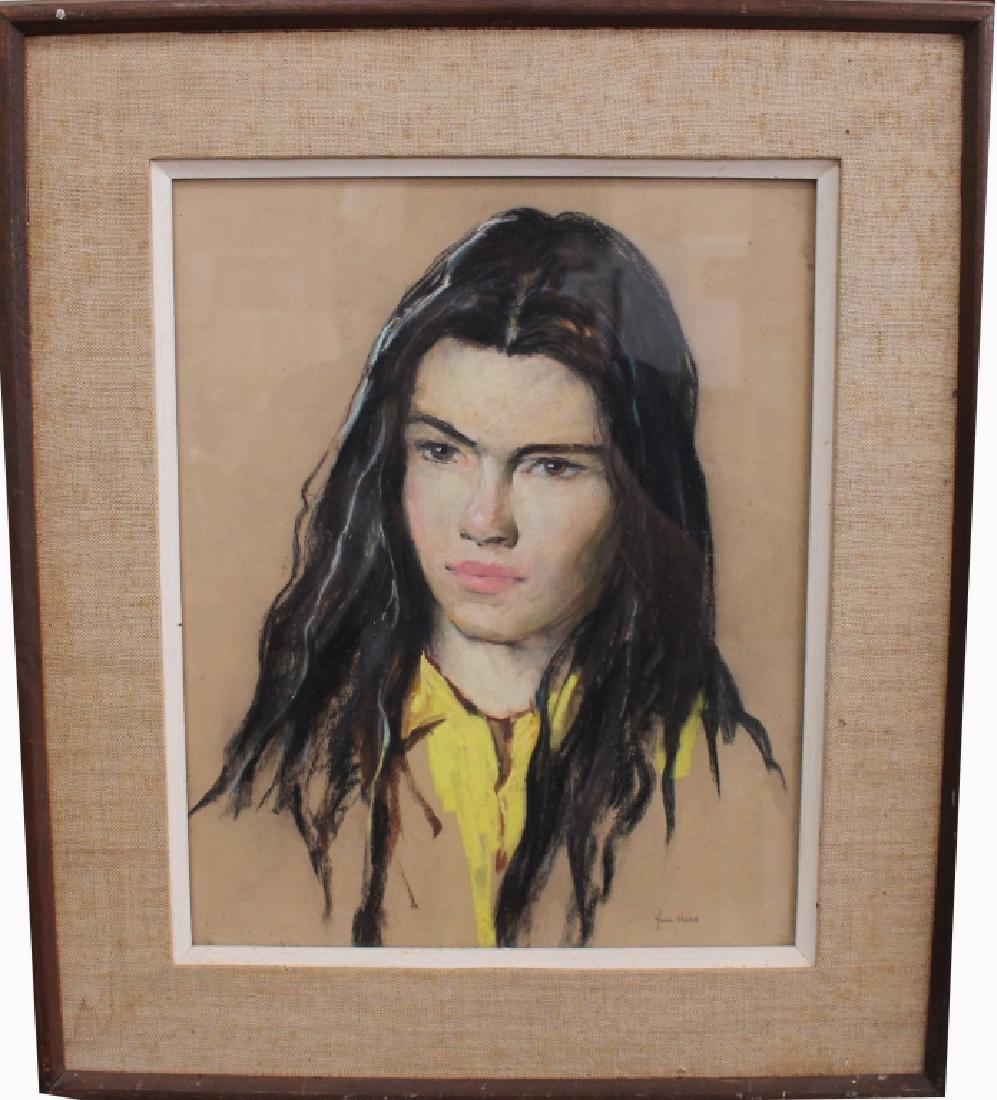 John Cuthbert Hare (1908 - 1978): John Cuthbert Hare (1908 - 1978) Mixed media portrait of a young woman. Signed lower right. Sight size: 15.7 x 12.5 inches. His work is in the collections of the Lowe Art Museum and the Lightner Museu