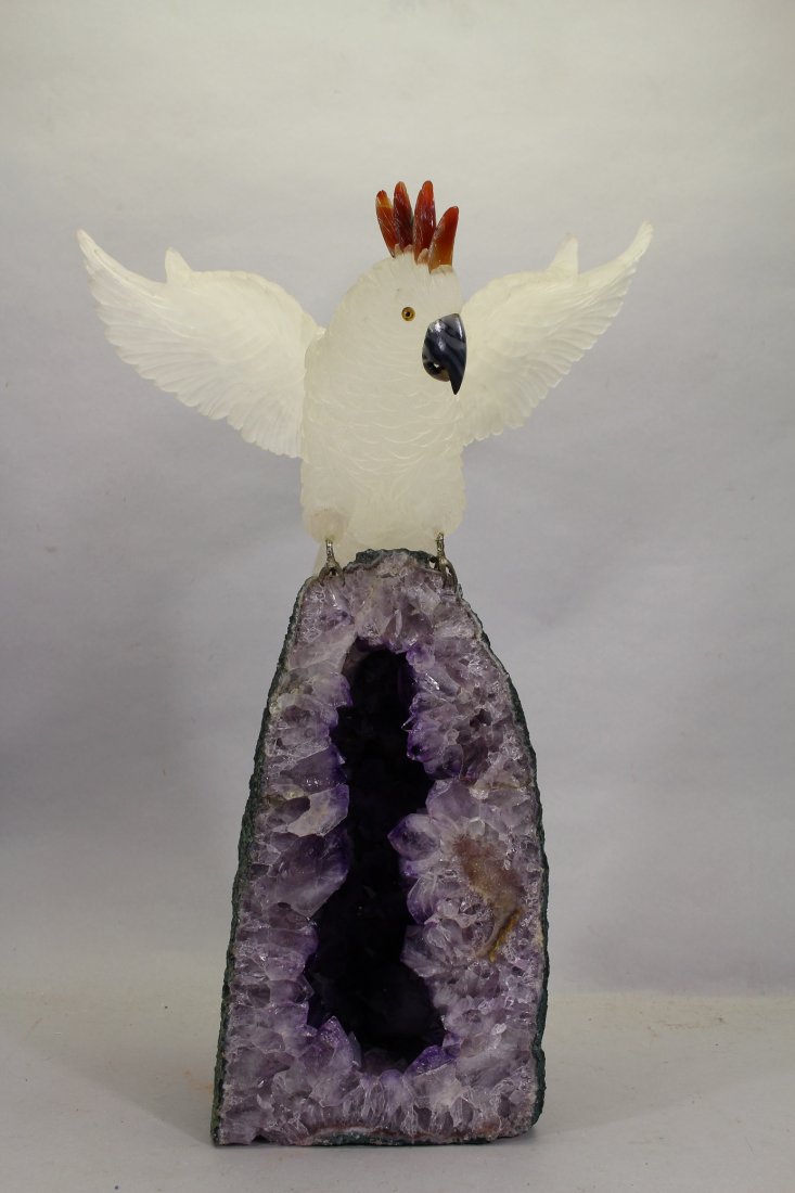 Large Stone Cockatoo on Amethyst Geode. (1 of 4)