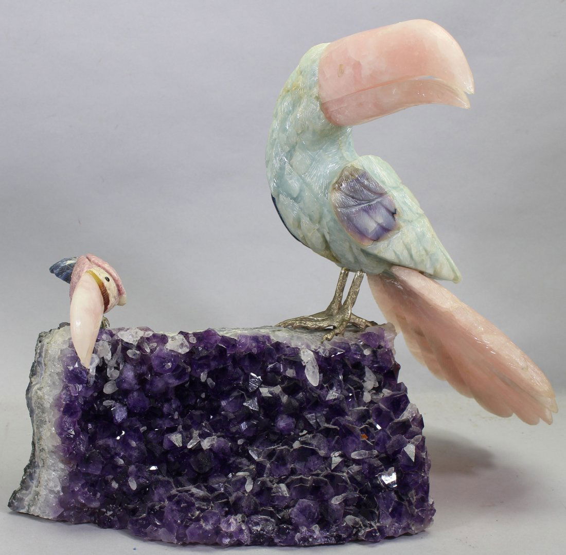 Carved Stone Toucans on Amethyst Geode (1 of 5)