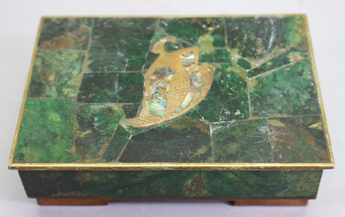 Mexican Castillo Malachite Inlaid Jewelry Box (1 of 5)