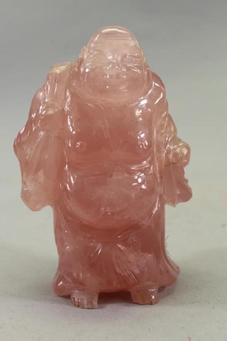 Carved Chinese Rose Quartz Buddha Figure (1 of 4)