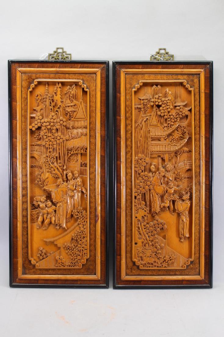 (2) Finely Carved Chinese Figural Wall Panels (1 of 5)