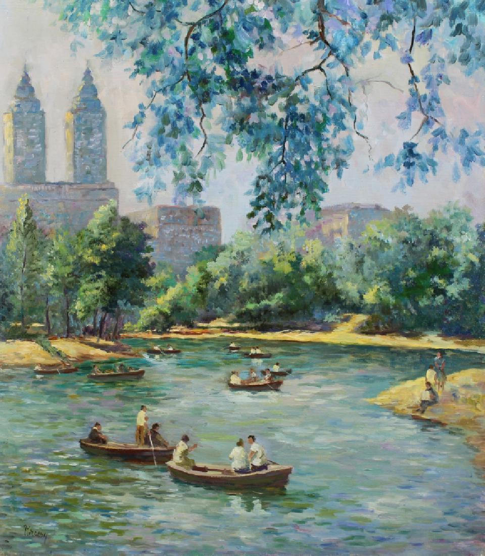 Signed 20th C. New York's Central Park Lake Scene (1 of 4)
