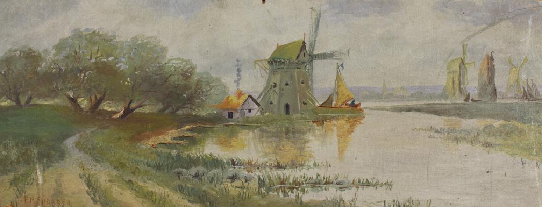 P. M. Shearer, Painting of Dutch Windmills, 19th C (1 of 4)