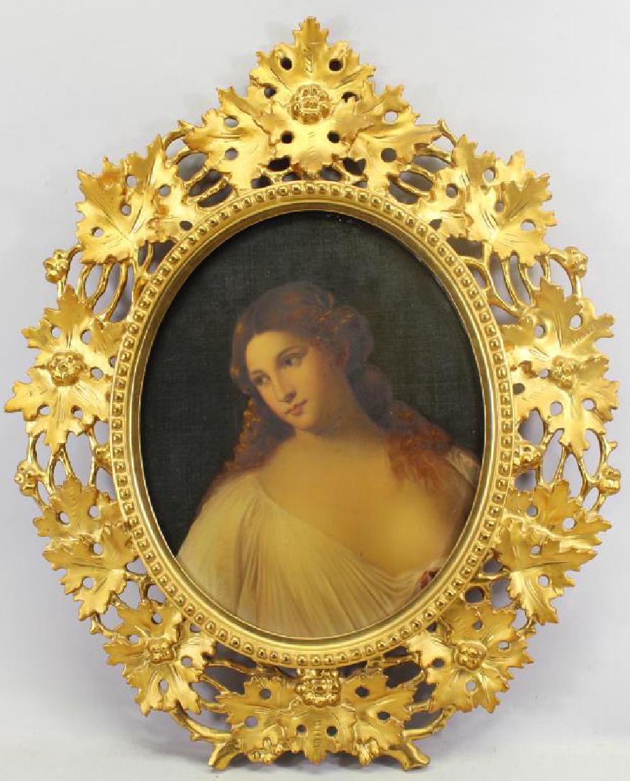 19th C. Florentine Oil/Canvas, Carved Gilt Frame (1 of 4)
