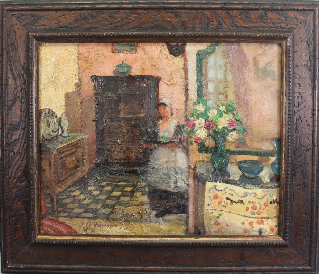 Signed, 20th C. Interior Oil on Canvas (1 of 4)