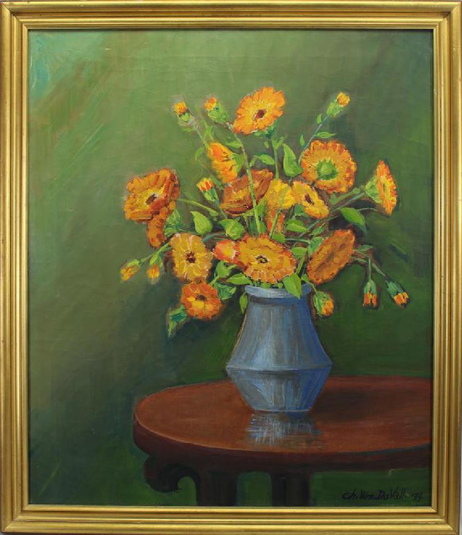 Charles Duvall (Ohio, 1864 - 1966): Charles Duvall (Ohio, 1864 - 1966) Oil on canvas painting of a still life. Signed lower right. Sight Size: 25.5 x 22 in. Artistically, he studied for ten years under Edward Parker Hayden before tourin