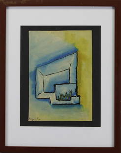 Signed Roger Fry, Abstract Watercolor: Signed Roger Fry, Abstract Watercolor. Signed lower left. Image Size: 8.75 x 6.25 in. Overall Size: 15 x 12 in. This item is framed behind glass.