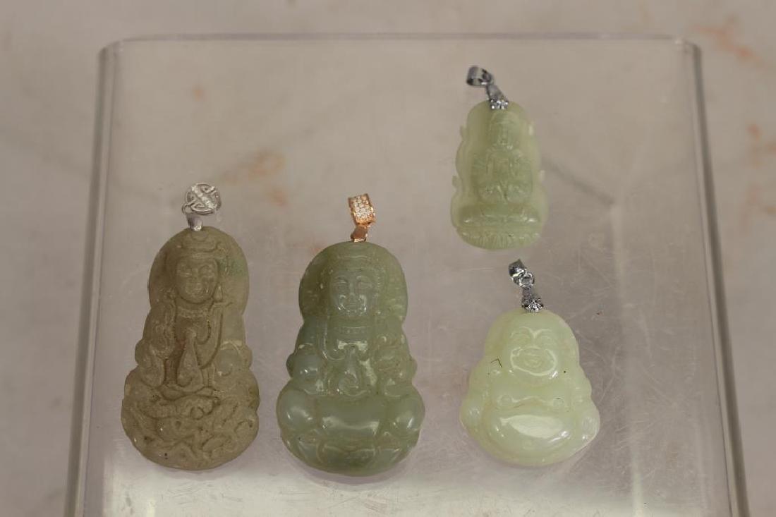 (4) Jade Like Carved Stone Buddha Pendants (1 of 4)