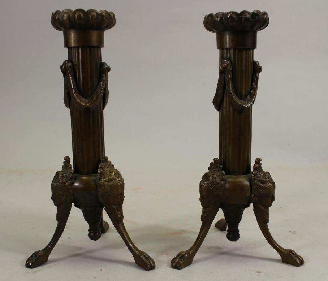 Pair of Footed French Empire Bronze Candlesticks (1 of 3)
