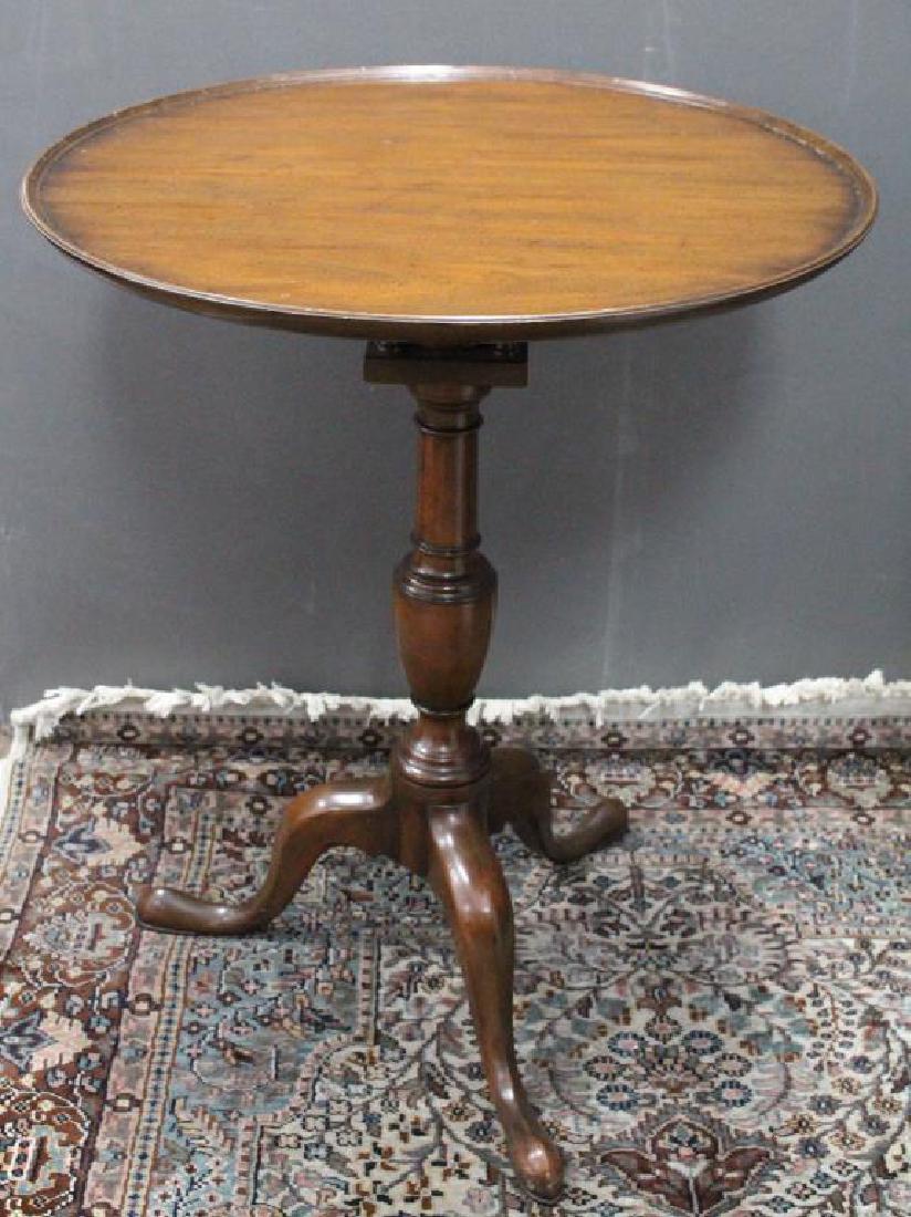 Queen Anne Style Wooden Tea Table: Queen Anne Style Wooden Tea Table. Height: 27 in. Having area of loss near rim.