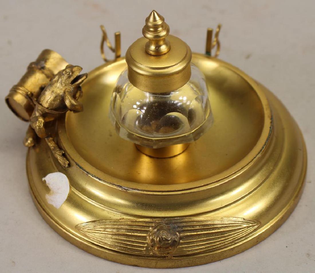Gilt Metal/Glass Inkwell with Frog (1 of 3)