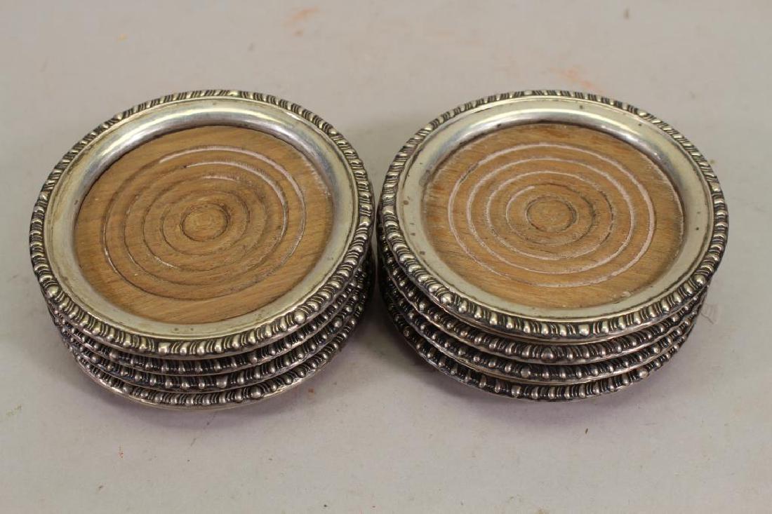 (8) Sterling Rimmed Wooden Coasters (1 of 3)