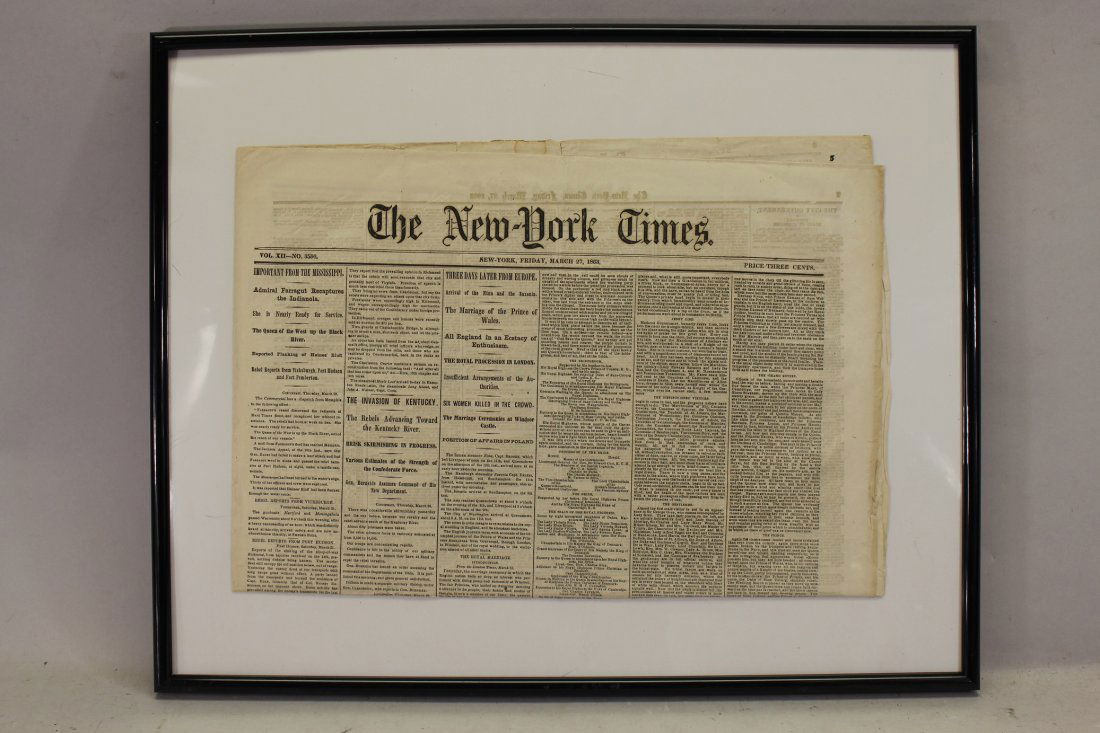 Civil War newspaper: The New York Times, March 27, 1863 (1 of 3)