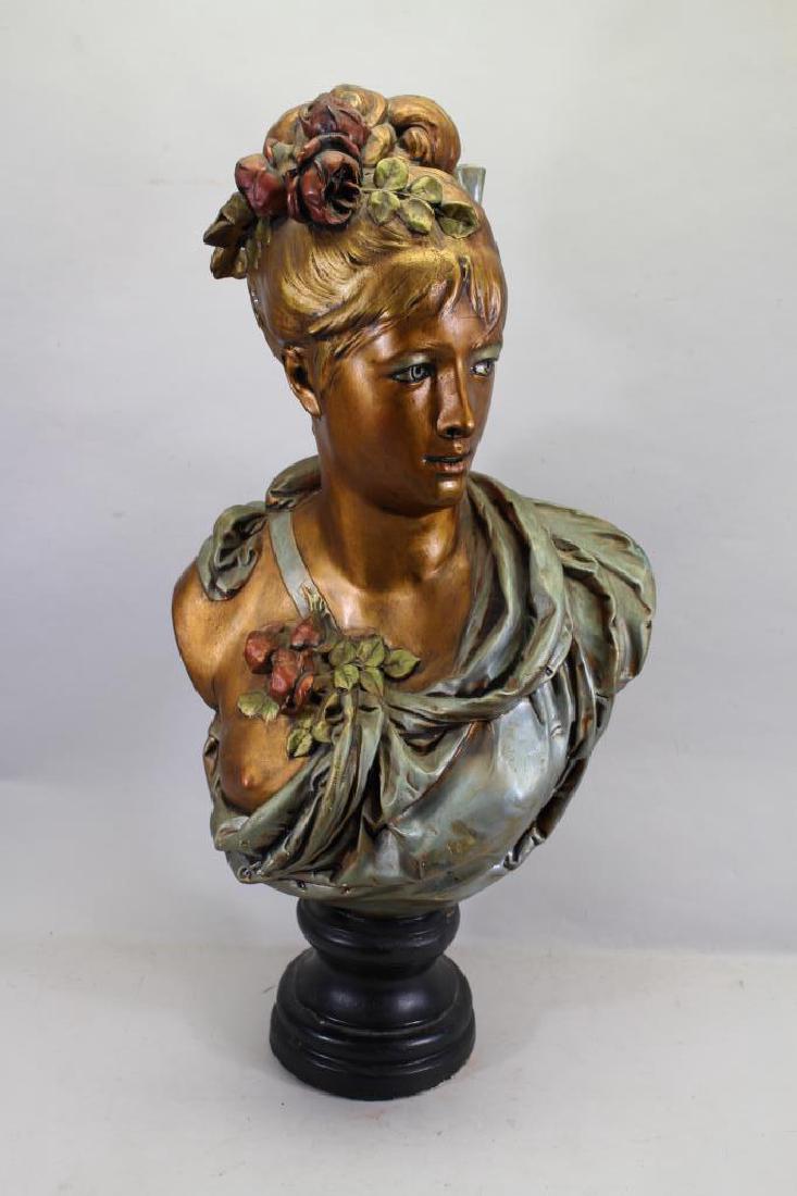 After Albert-Ernest Carrier-Belleuse Female Bust: After Albert-Ernest Carrier-Belleuse Female Bust. Inscribed on back of neck. Height: 29 in. Condition: chip to shoulder (pic)