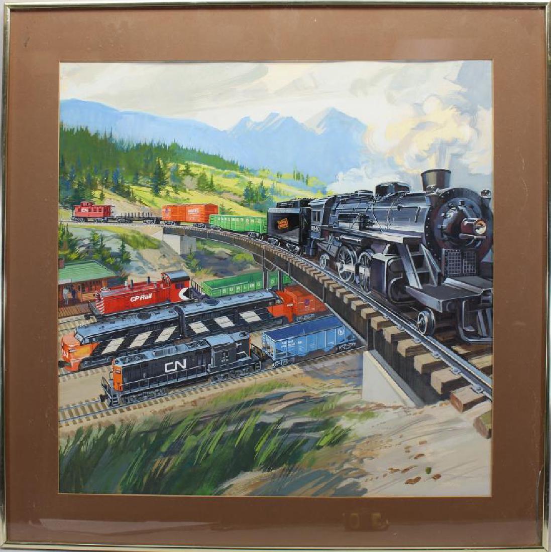 20th C. American School, Gouache Painting of Train (1 of 3)