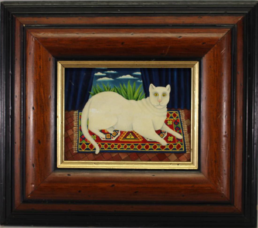 20th C. Oil/Canvas Painting of a White Cat, Signed (1 of 4)