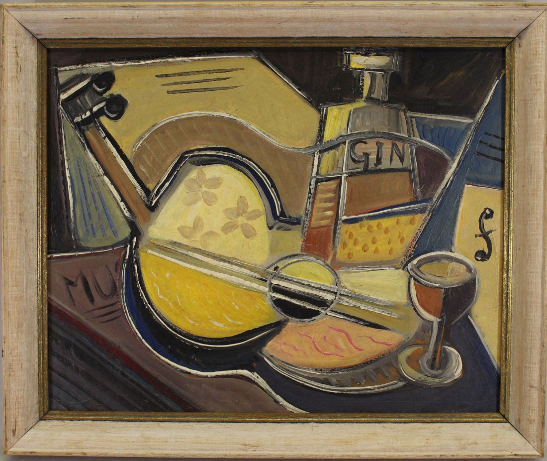 American School, 20th C. Cubist Abstract "Gin" (1 of 3)