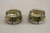 Russian Enameled Silver Open Salts, Signed