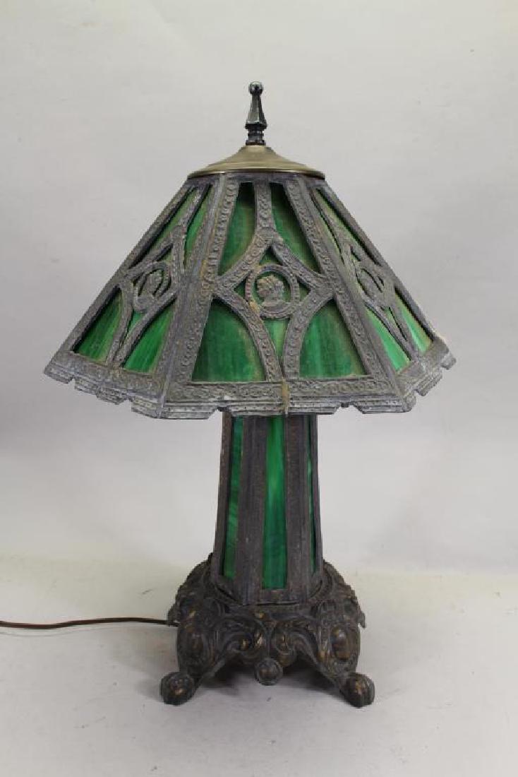 Green Slag Glass Lamp